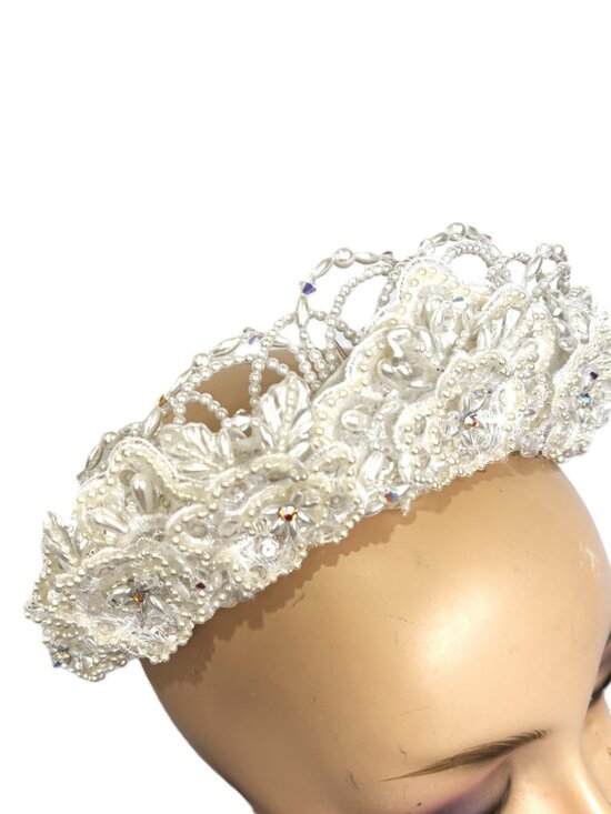 Bridal Beaded Floral White Crown Base Headband Frame EUC main image 13